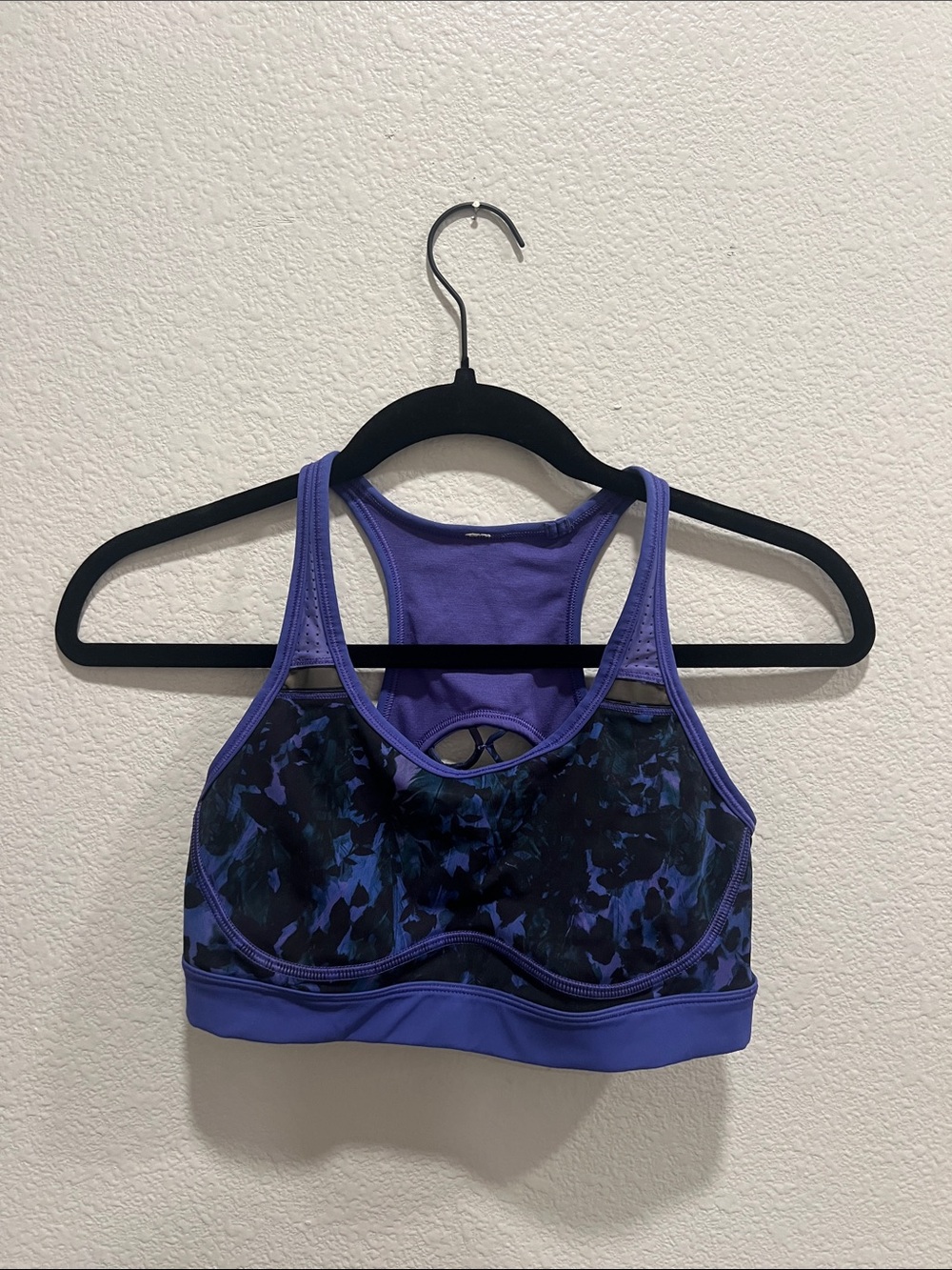Purple Patterned Racerback Sports Bra